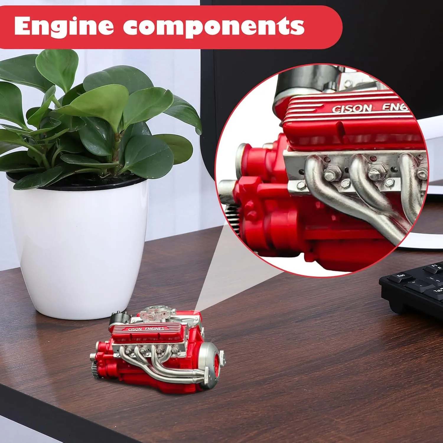 Cison V8 Engine Kit Gas, 89%-Gasoline Ohv V8 Small-Block Engine Model Kits, V8 Engine Model Kit That Runs, Mini Build Your Own Stem Cison Running Engine Kits for Adults (Blue, One Size)