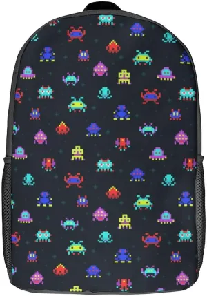 Classic Games Space Invaders Pattern Lightweight Laptop Backpack Casual Daypack Fashion Bag 17 Inch for Travel Outdoor Work