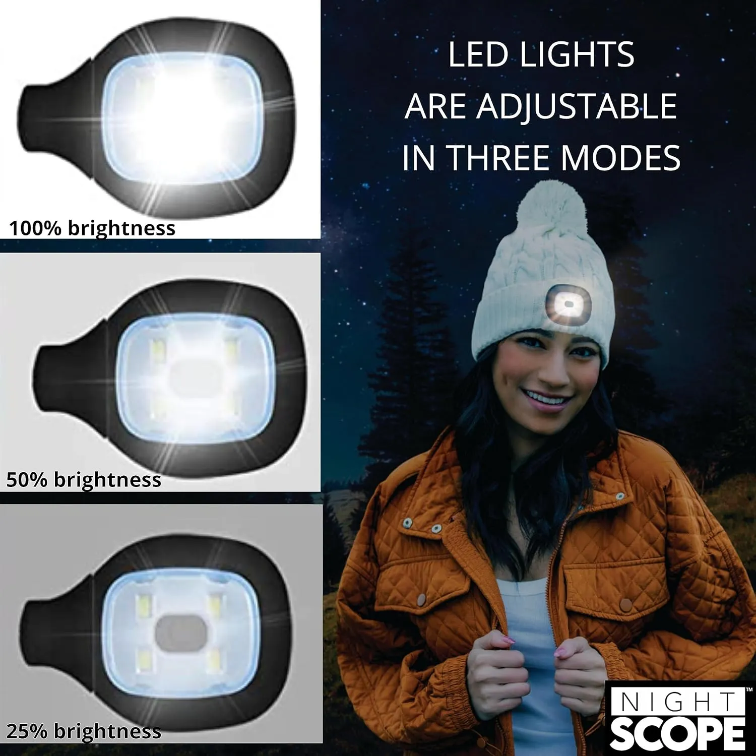 Classic Rechargeable LED Warm Knit Beanie Head Light Hat Headlamp for Outdoor Activities