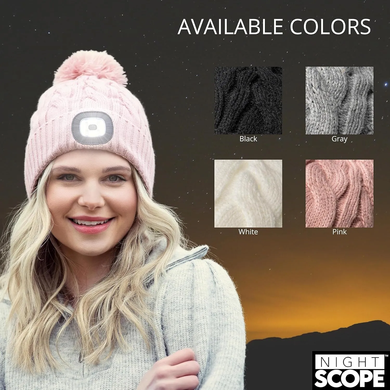 Classic Rechargeable LED Warm Knit Beanie Head Light Hat Headlamp for Outdoor Activities