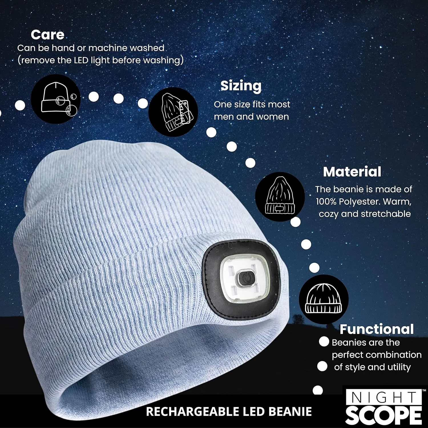 Classic Rechargeable LED Warm Knit Beanie Head Light Hat Headlamp for Outdoor Activities