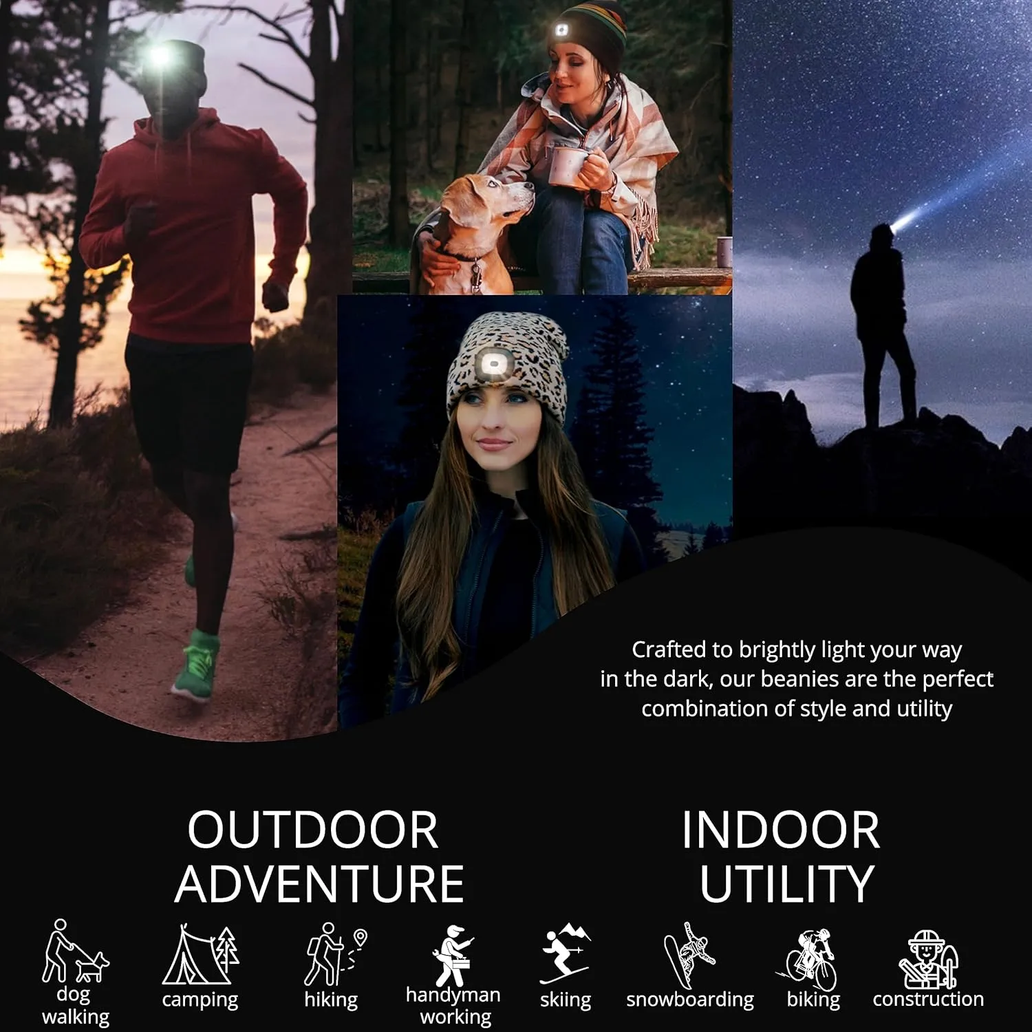 Classic Rechargeable LED Warm Knit Beanie Head Light Hat Headlamp for Outdoor Activities