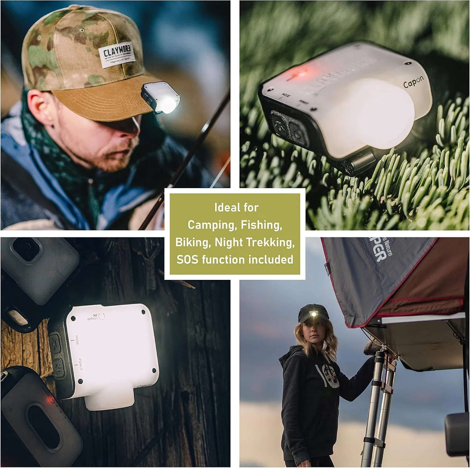 Claymore Capon 80C (Black) - LED Rechargeable Clip-On Cap Headlamp, Lightweight Hat Light for Camping, Running, Emergency & Industrial Use, Waterproof, Hands-Free Sensor, 45 Hours Battery Life.