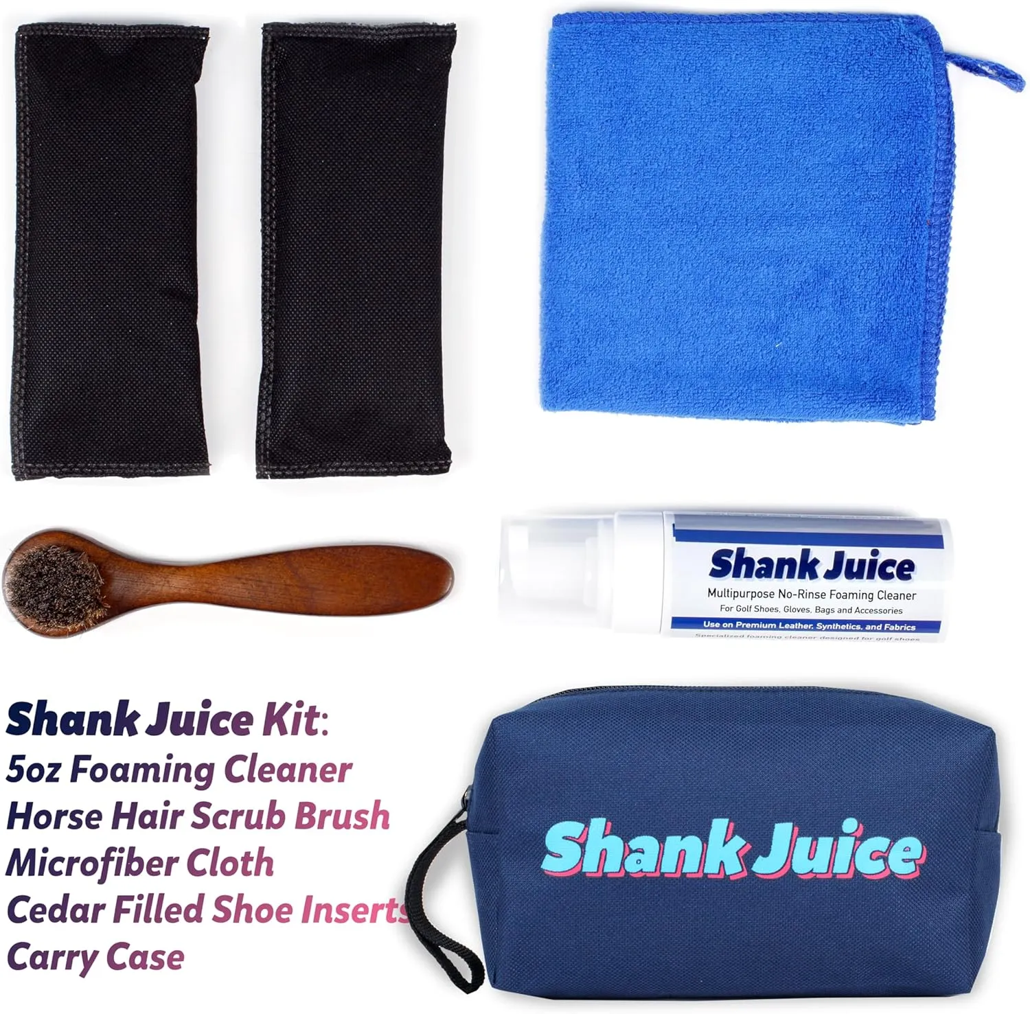 Clean Kit for Golf Shoes and Accessories - 6-item Kit: No Rinse Foaming Cleaner, Brush, Cloth, Cedar Inserts