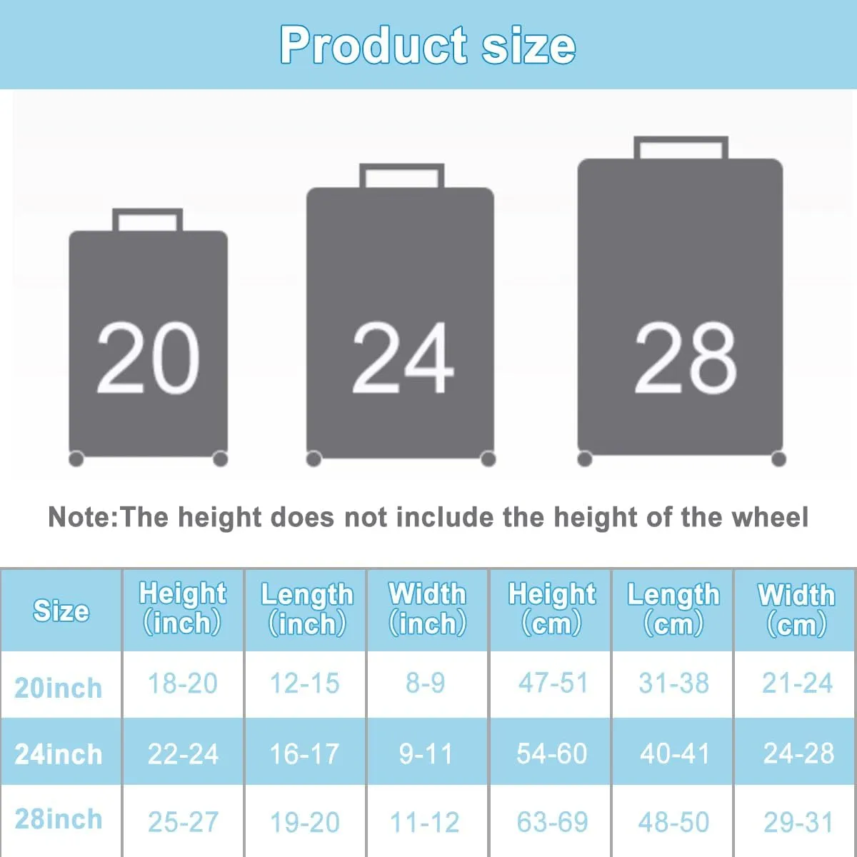 Clear Luggage Cover Protector Bag with Tag - Transparent PVC Suitcase Cover - Waterproof Dustproof for Travel (Black, 24-Inch)