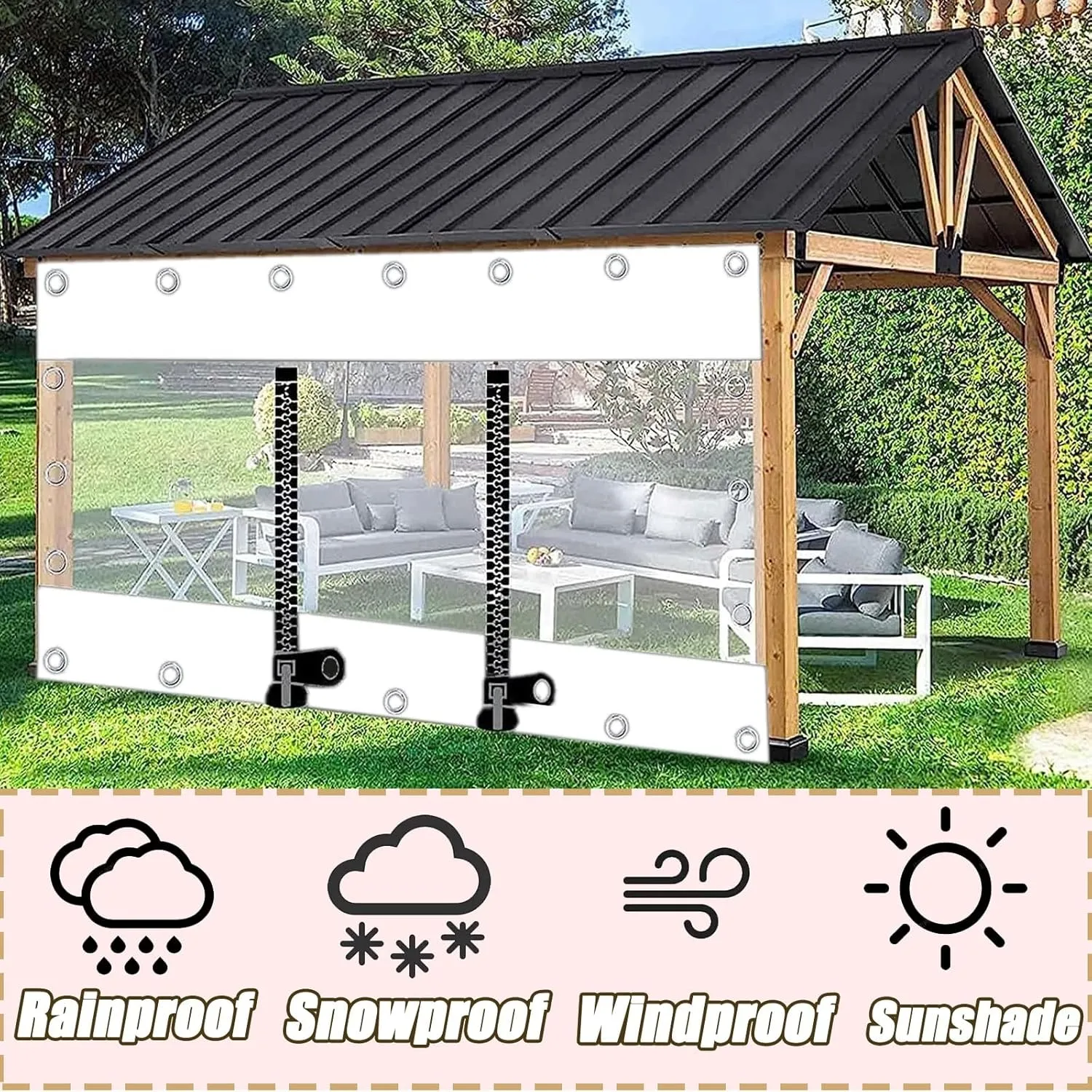 Clear Tarpaulin Transparent Plastic Tarp Transparent Tarpaulin Tarp Cover Sheet With Eyelets Plastic Tarp Windproof Transparent Tarpaulin Cover Zipper Transparent Tarpaulin(H*W: 7*15m/276*591in)