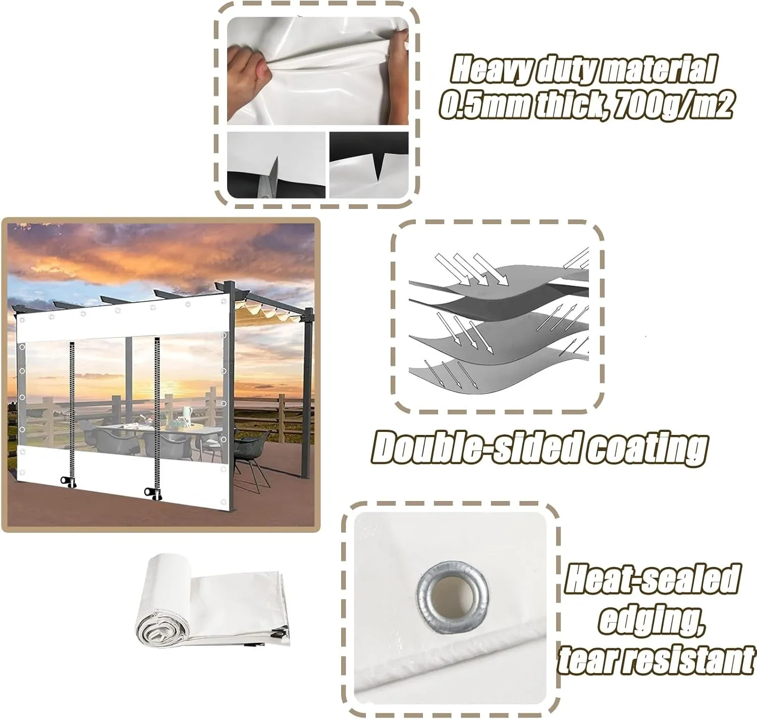 Clear Tarpaulin Transparent Plastic Tarp Transparent Tarpaulin Tarp Cover Sheet With Eyelets Plastic Tarp Windproof Transparent Tarpaulin Cover Zipper Transparent Tarpaulin(H*W: 7*15m/276*591in)