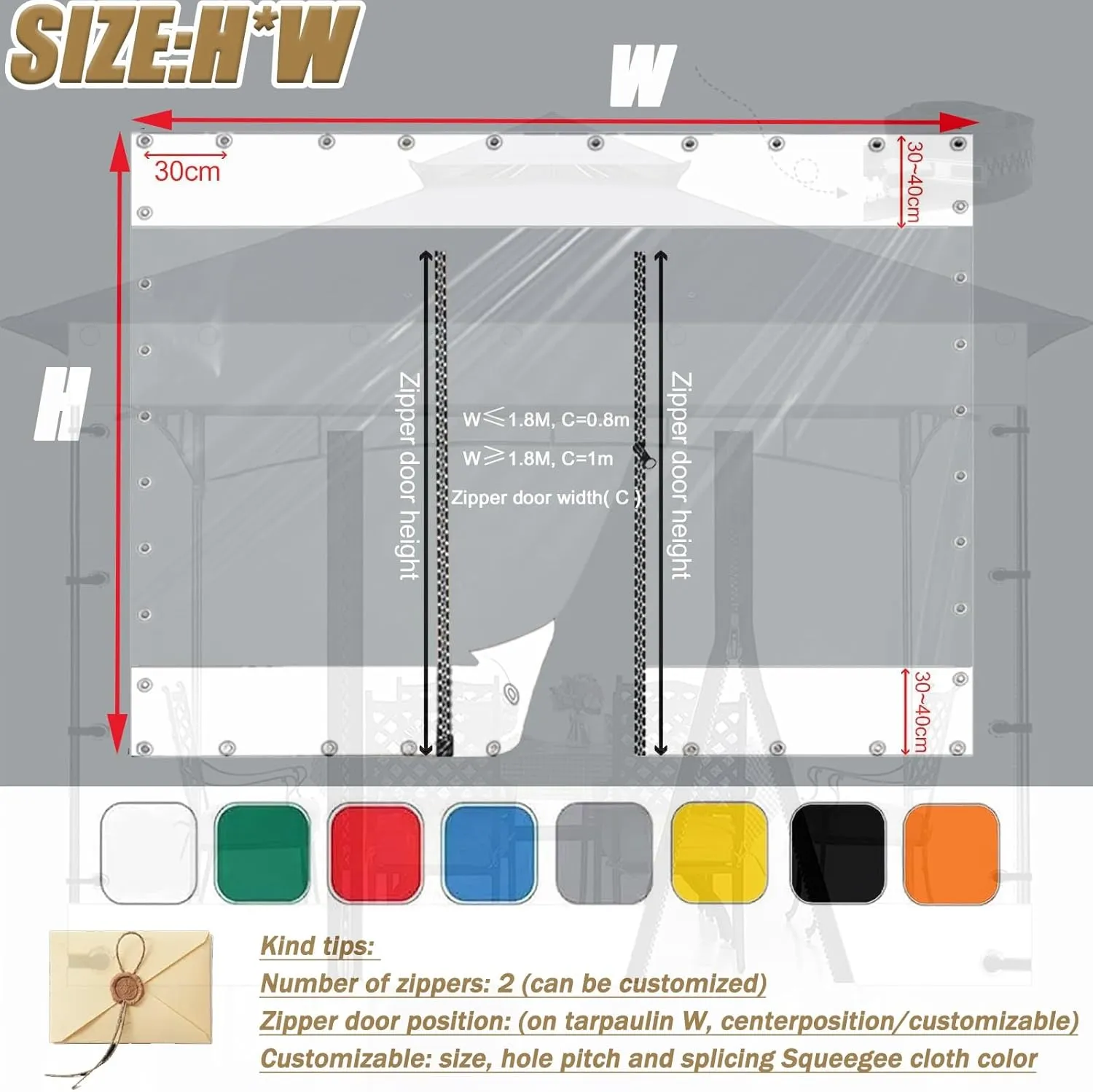 Clear Tarpaulin Transparent Plastic Tarp Transparent Tarpaulin Tarp Cover Sheet With Eyelets Plastic Tarp Windproof Transparent Tarpaulin Cover Zipper Transparent Tarpaulin(H*W: 7*15m/276*591in)