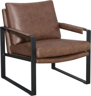 Coaster Home Furnishings - Rosalind - Upholstered Track Arm Accent Chair with Faux Leather, Padded Armrests, Gunmetal Frame and Padded Seat - Living Room - Brown - 904112