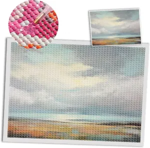 COGNOO fancy bathroom Diamond Art Painting,landscape with clouds,the style of teal and gray,scottish landscapes,gray and,subtle yet expressive brushwork,15.7x23.6 inch