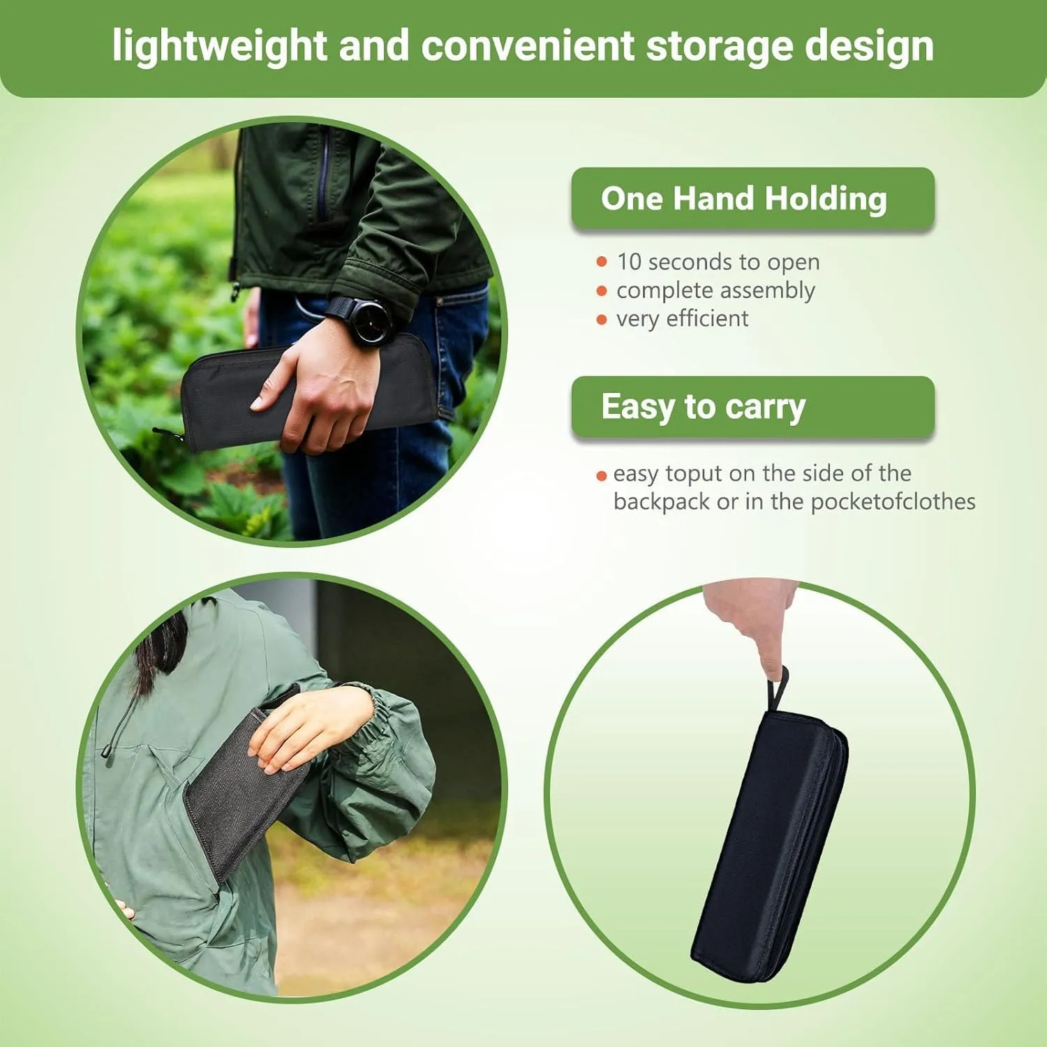 Collapsible Camping Stool, 13" Portable Folding Chair for Adults, 1.3 lbs Ultralight with Carry Bag, 300lb Weight Capacity for Hiking, Fishing, Camping, and Travel (Green)