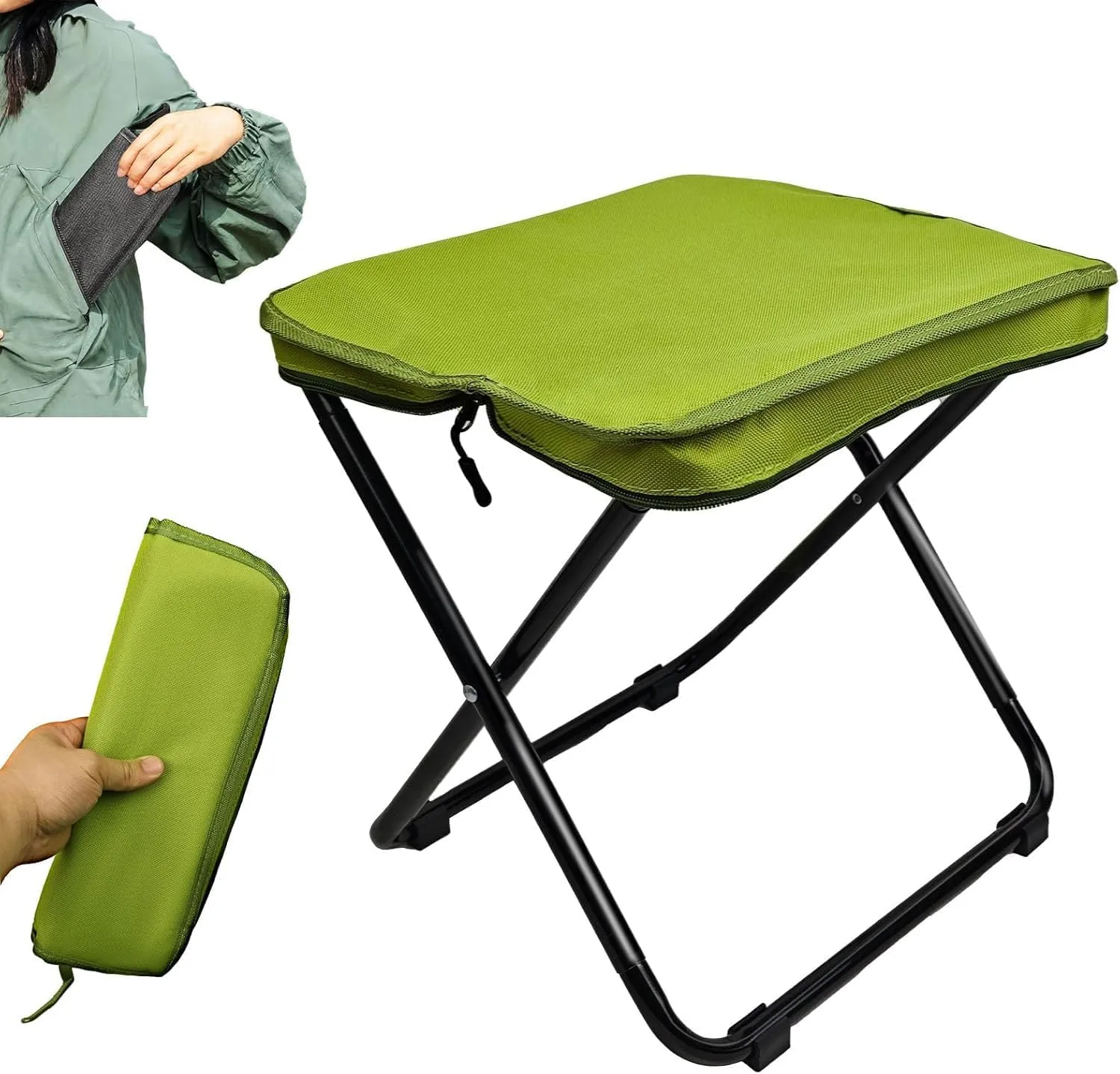 Collapsible Camping Stool, 13" Portable Folding Chair for Adults, 1.3 lbs Ultralight with Carry Bag, 300lb Weight Capacity for Hiking, Fishing, Camping, and Travel (Green)