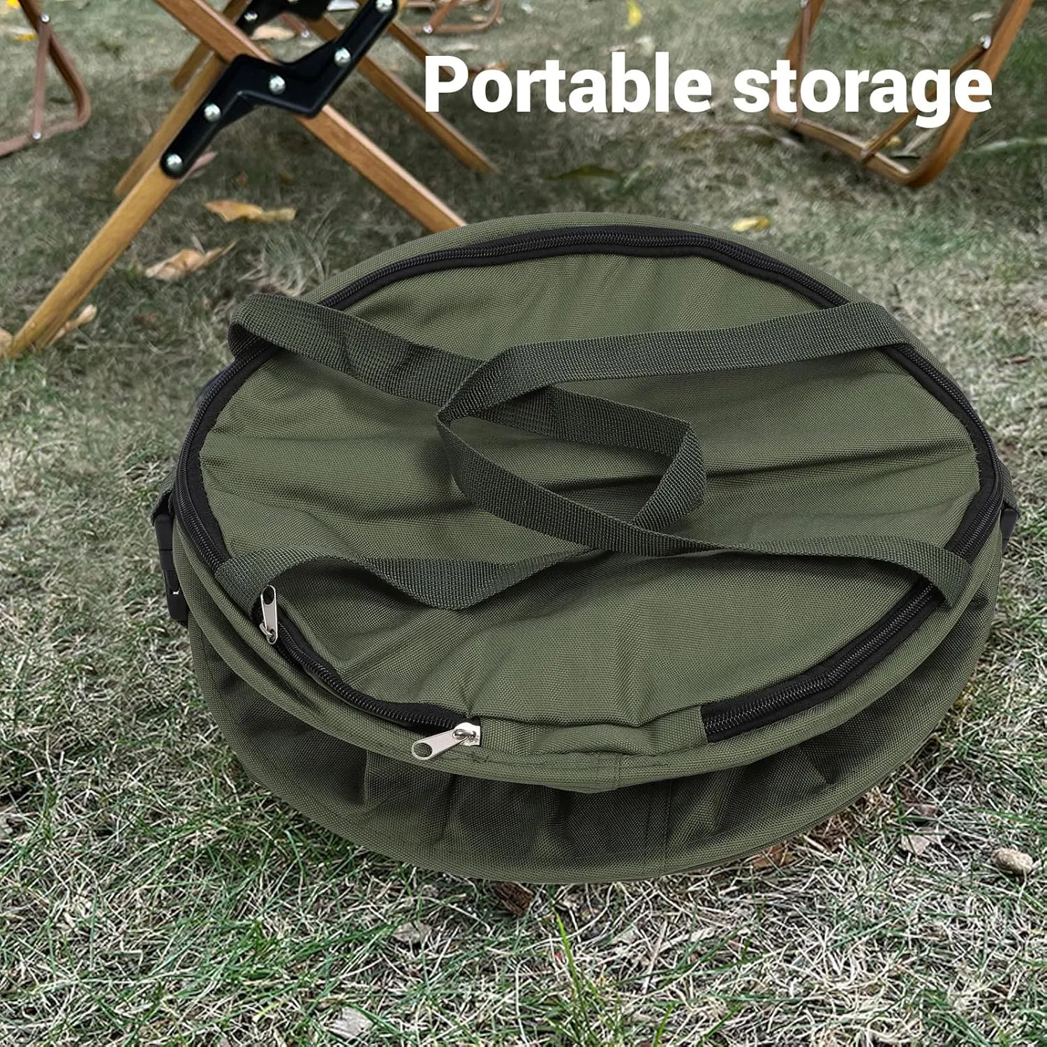 Collapsible Camping Trash Can, 91L Outdoor Garbage Can with Zippered Lid, Leaf Reusable, Portable Garden Garbage Container for Patio, Leaf, Lawn, Camp (OD Green)