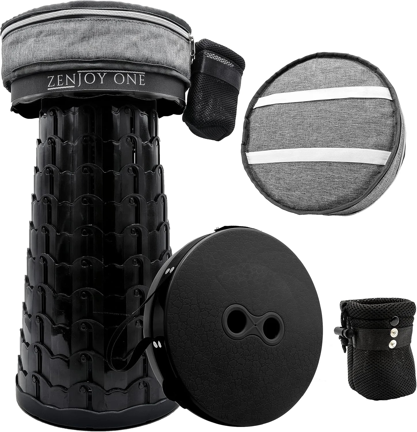 Collapsible Portable Travel Seat, Retractable Telescopic Stool, 3-in-1 Cushion Pad, Carry Bag, Drink Holder, Adjustable Lightweight Adult Stool Up to 550 lbs