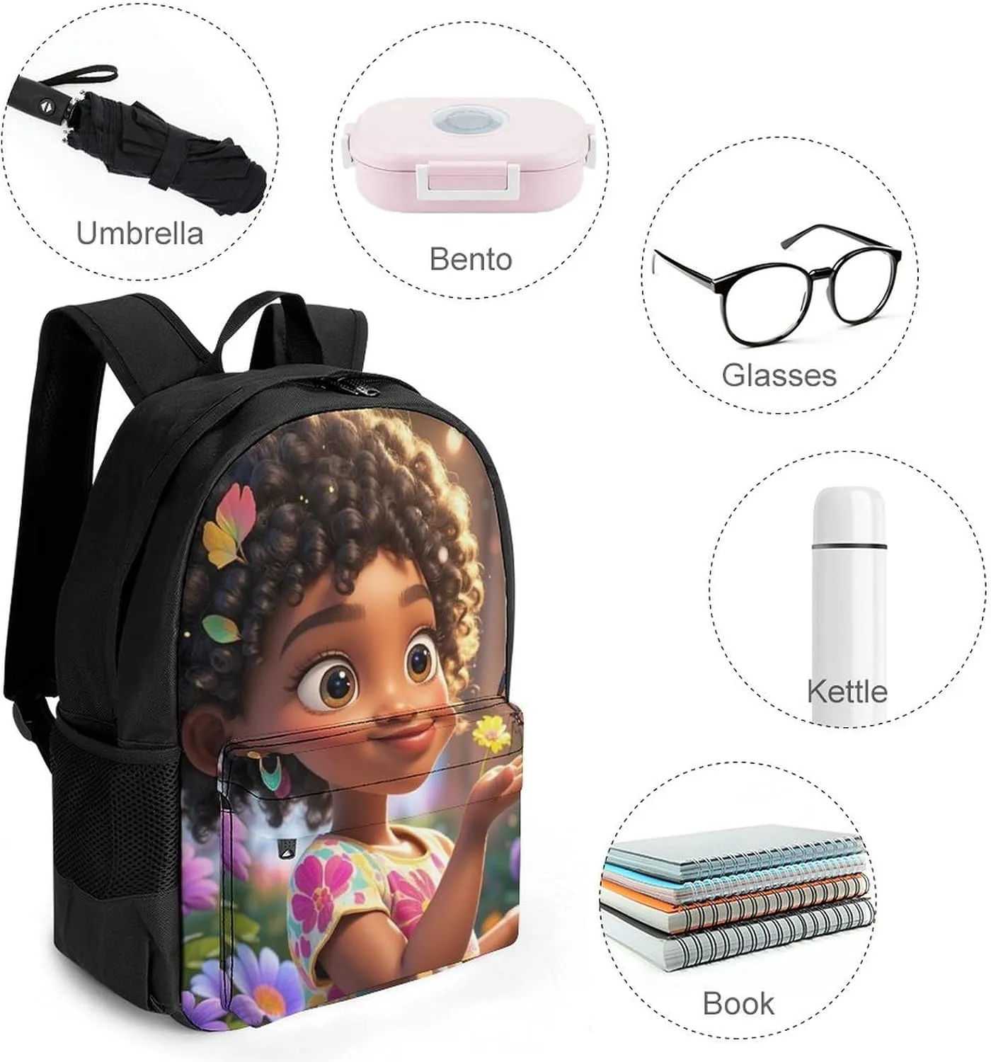 Colorful Afro American Black Woman With Butterflies Art Daypack Lightweight Multipurpose Anti-Theft Shoulder Bag Large Capacity Laptop Book Bag Rucksack With Adjustable Shoulder Straps