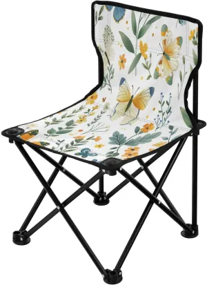 Colorful Butterfly Wildflower Portable Outdoor Folding Chair Anti-Slip Padded Oxford Cloth Stool Camping Chair Small for Beach Hiking Fishing Gardening Quad Camp Chair