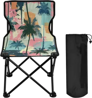 Colorful Coconut Tree Portable Outdoor Folding Chair Anti-Slip Padded Oxford Cloth Stool Camping Chair Small for Beach Hiking Fishing Gardening Quad Camp Chair