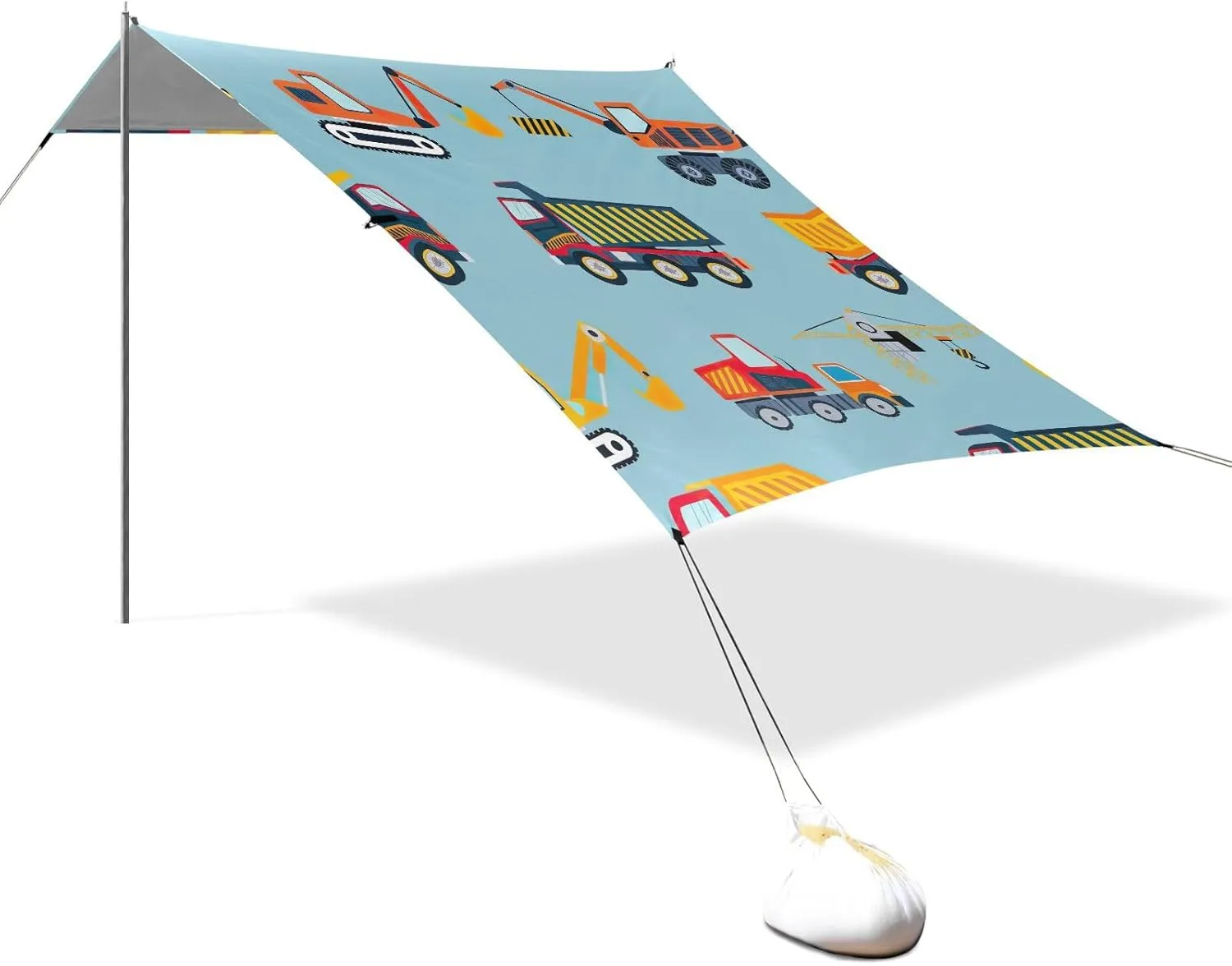 Colorful Construction Trucks Blue Tent Beach Canopy Patio Sun Shade Outdoor for Adults Camping Sun Shelter 9.2 × 10.5 FT Waterproof with Poles Sand Anchor