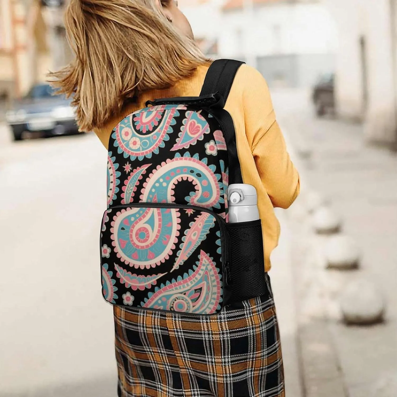 Colorful Flowers Leaves Paisley Art Daypack Lightweight Multipurpose Anti-Theft Shoulder Bag Large Capacity Laptop Book Bag Rucksack With Adjustable Shoulder Straps