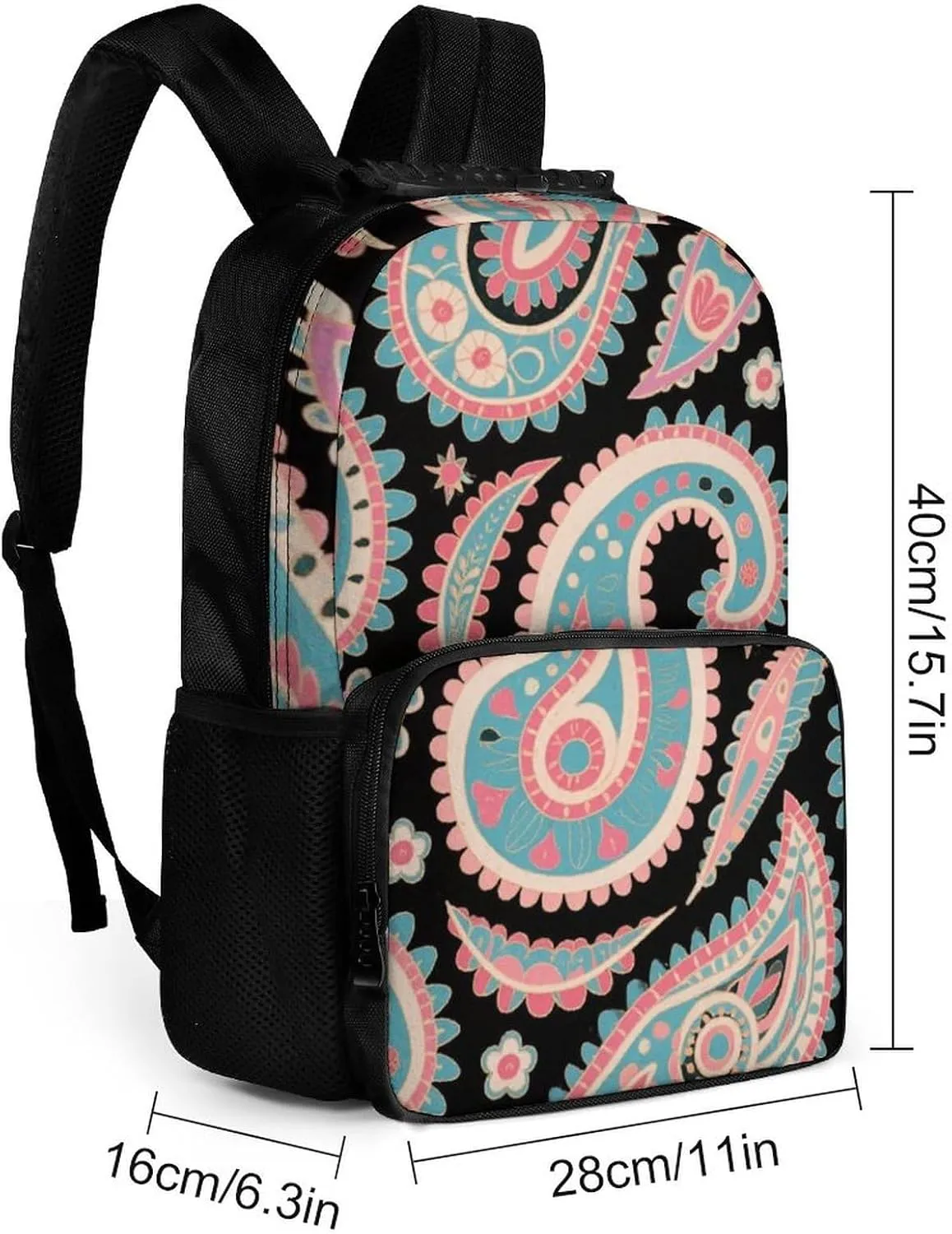 Colorful Flowers Leaves Paisley Art Daypack Lightweight Multipurpose Anti-Theft Shoulder Bag Large Capacity Laptop Book Bag Rucksack With Adjustable Shoulder Straps