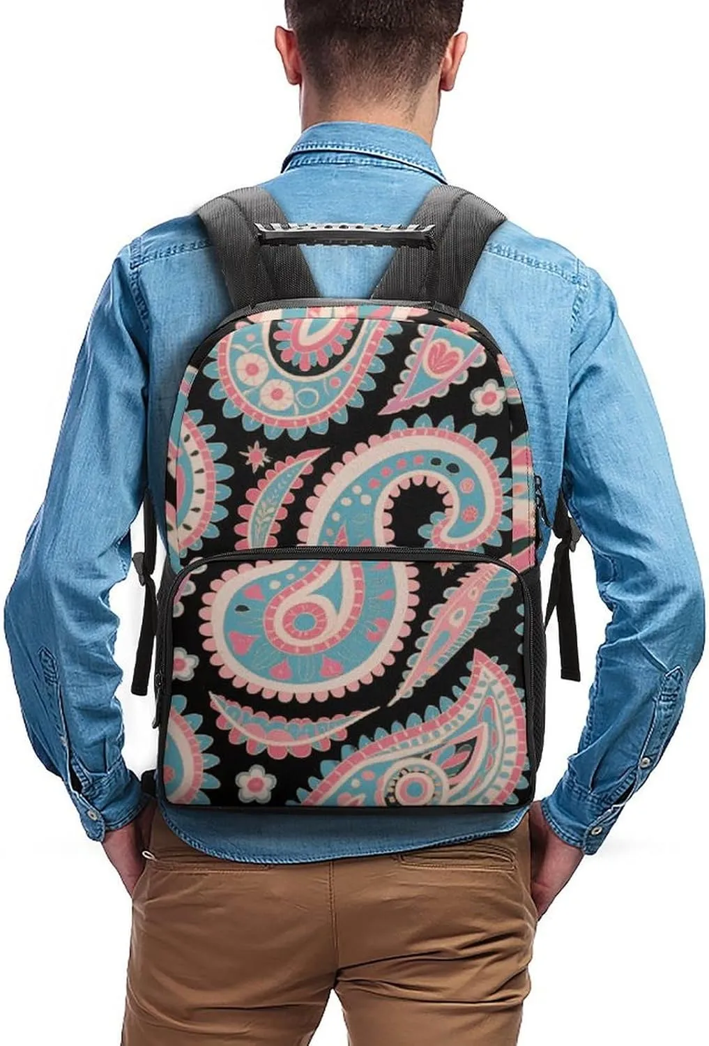 Colorful Flowers Leaves Paisley Art Daypack Lightweight Multipurpose Anti-Theft Shoulder Bag Large Capacity Laptop Book Bag Rucksack With Adjustable Shoulder Straps