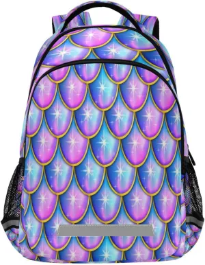Colorful Mermaid Scales Design Waterproof Backpack - Casual Outdoor Sports Daypack with Ergonomic Shoulder Straps#478