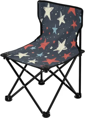Colorful Stars Portable Outdoor Folding Chair Anti-Slip Padded Oxford Cloth Stool Camping Chair Small for Beach Hiking Fishing Gardening Quad Camp Chair