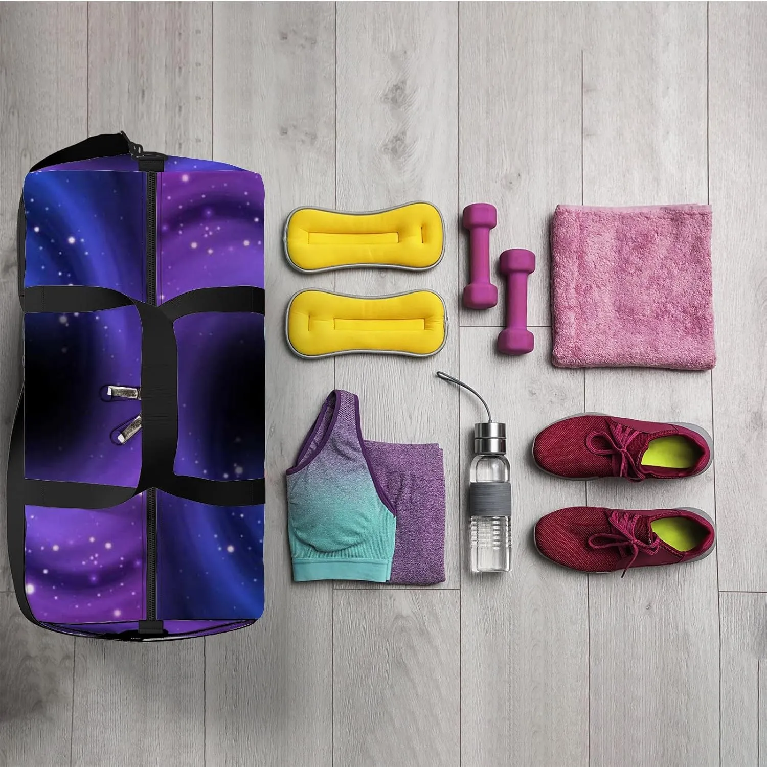 Colorful Swirls of Space Galaxy Sports Bag Tote Bag Waterproof Gym Bag with Shoulder Strap Zipper 2 Side Pockets for Men and Women, Travel and Storage Shoulder Bag.