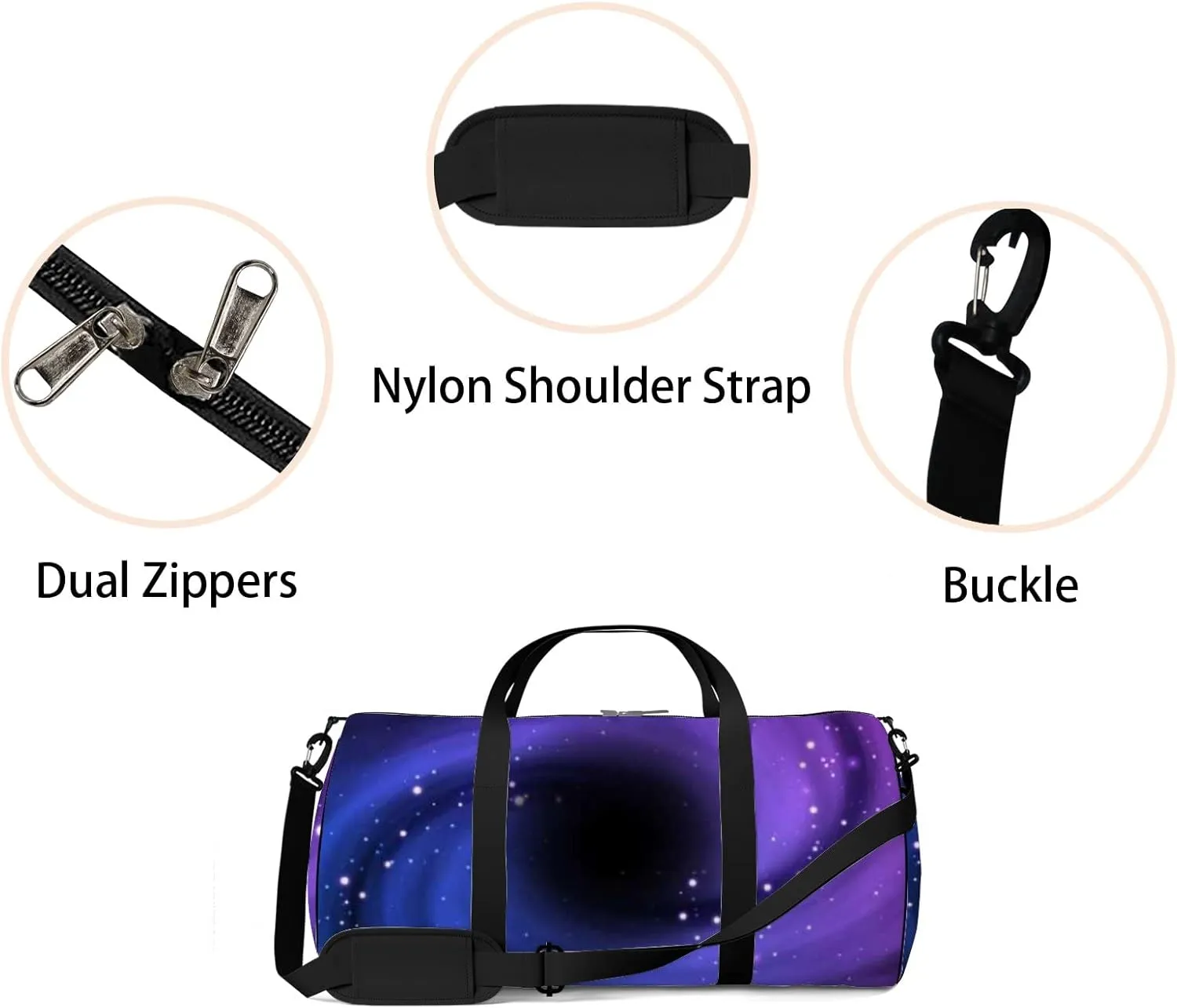 Colorful Swirls of Space Galaxy Sports Bag Tote Bag Waterproof Gym Bag with Shoulder Strap Zipper 2 Side Pockets for Men and Women, Travel and Storage Shoulder Bag.