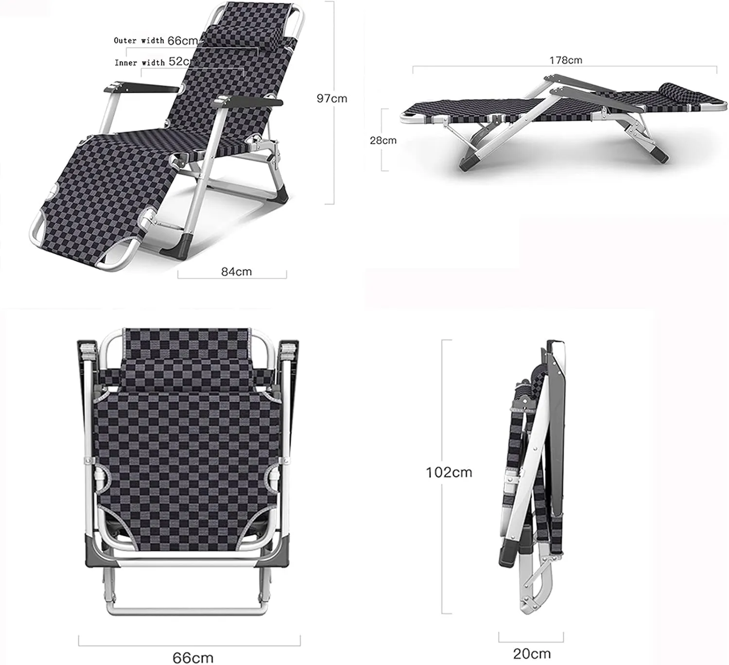 Comfort Zero Gravity Recliner, Padded Folding Outdoor Reclining Chair for Patio, Pool, Deck & Camping, Supportive Seat & Back