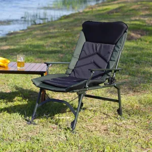 Comfortable Outdoor Relaxation with Portable Folding Reclining Camping Chair, Adjustable Backrest for Hiking and Beach Use, Green and Black