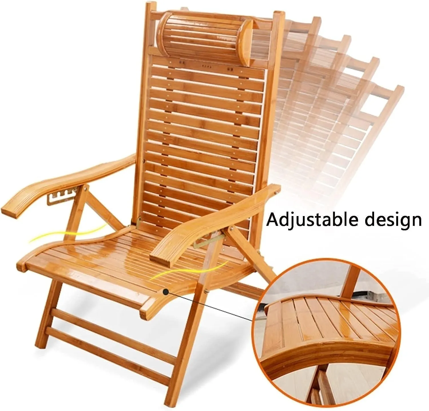 Comfortable Reclining Chair,Wooden Folding Chairs with Padded Seats,Sun Lounger Chairs & Recliners,for Camping Beach Poolside Outdoor Yard,Brown-Ergono(Blue
