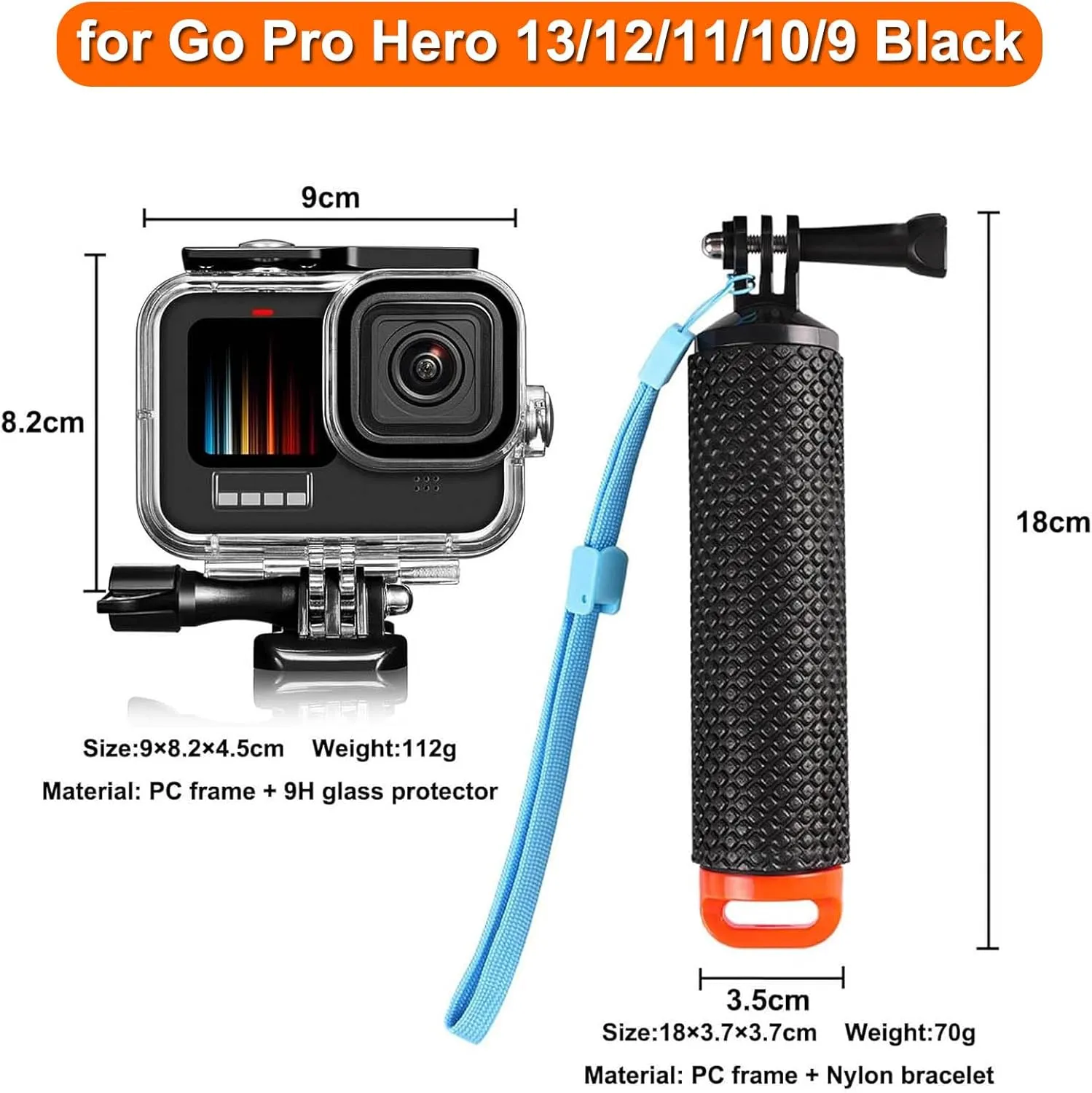 Compatible for Go Pro Hero 13 12 11 10 9 Black Waterproof Housing Case 60M/196FT Protective Underwater Diving Case Shell with Cameras Handle Mount Accessories Kit