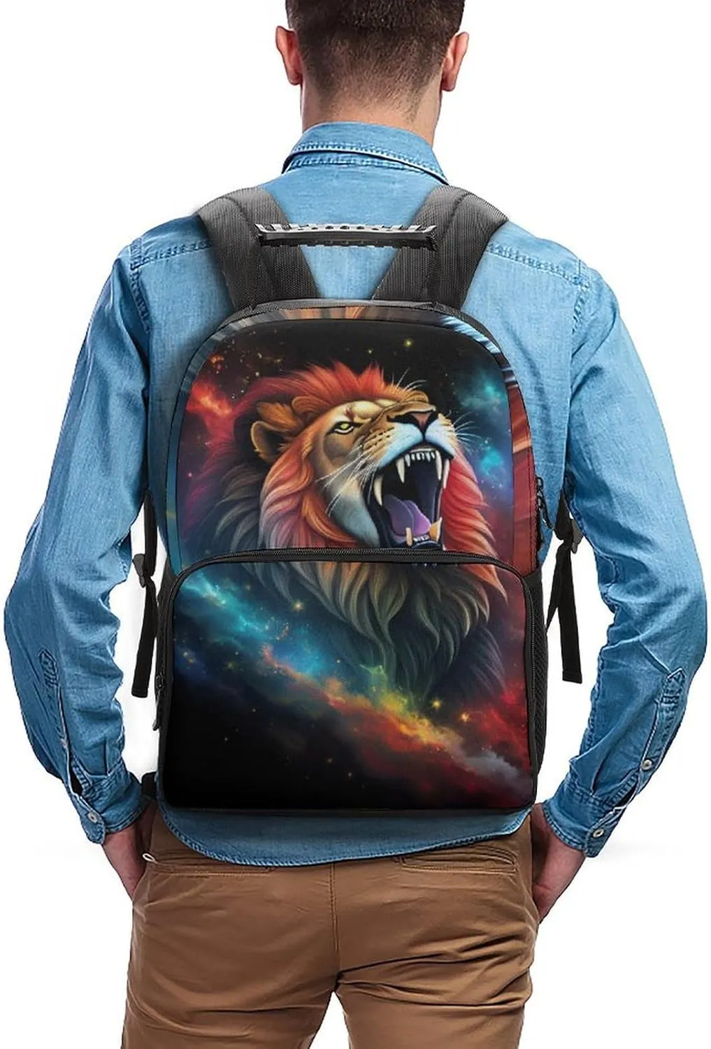 Cool Lion Space Universe Surreal Style Art Daypack Lightweight Multipurpose Anti-Theft Shoulder Bag Large Capacity Laptop Book Bag Rucksack With Adjustable Shoulder Straps