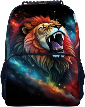Cool Lion Space Universe Surreal Style Art Daypack Lightweight Multipurpose Anti-Theft Shoulder Bag Large Capacity Laptop Book Bag Rucksack With Adjustable Shoulder Straps