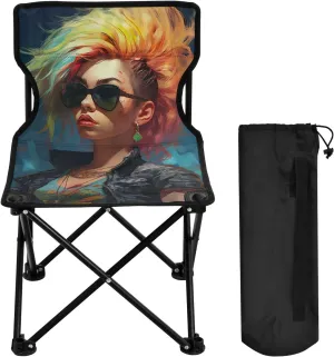 Cool Rock Girl Portable Camping Chairs,Collapsible Anti-Slip Padded Oxford Cloth Stool for Beach Compact, Lightweight Foldable Chairs for Hiking Mountaineering Beach 2012108