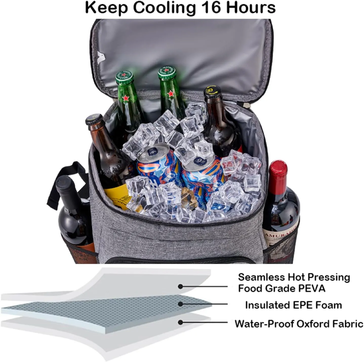 Cooler Backpack 30 Cans Leak Proof Lightweight Camping Travel Bag for Men with Insulated Cooler Compartment for Women