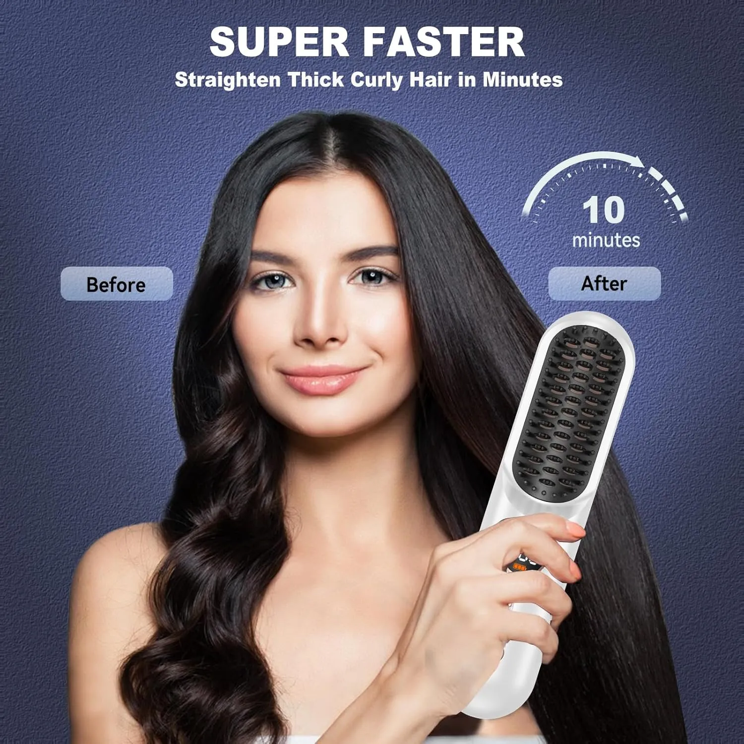 Cordless Hair Straightener Brush for Women, Portable Straightening Brush with 4 Temp Settings, 300M Ions, Fast Heating, USB-C Charging (White)