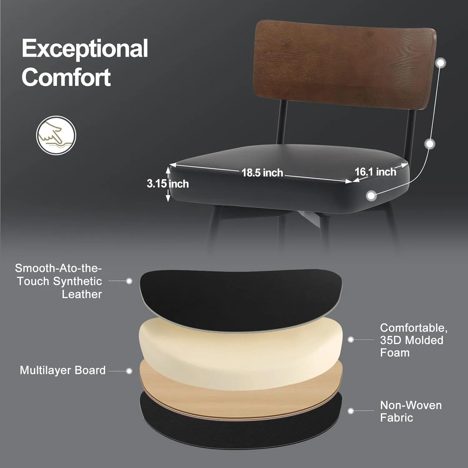 Counter Height Swivel Bar Stools Set of 3, Upholstered Faux Leather Barstools with Wood Backs and Metal Legs, 26" Seat Height Counter Bar Stool for Kitchen Island, Black