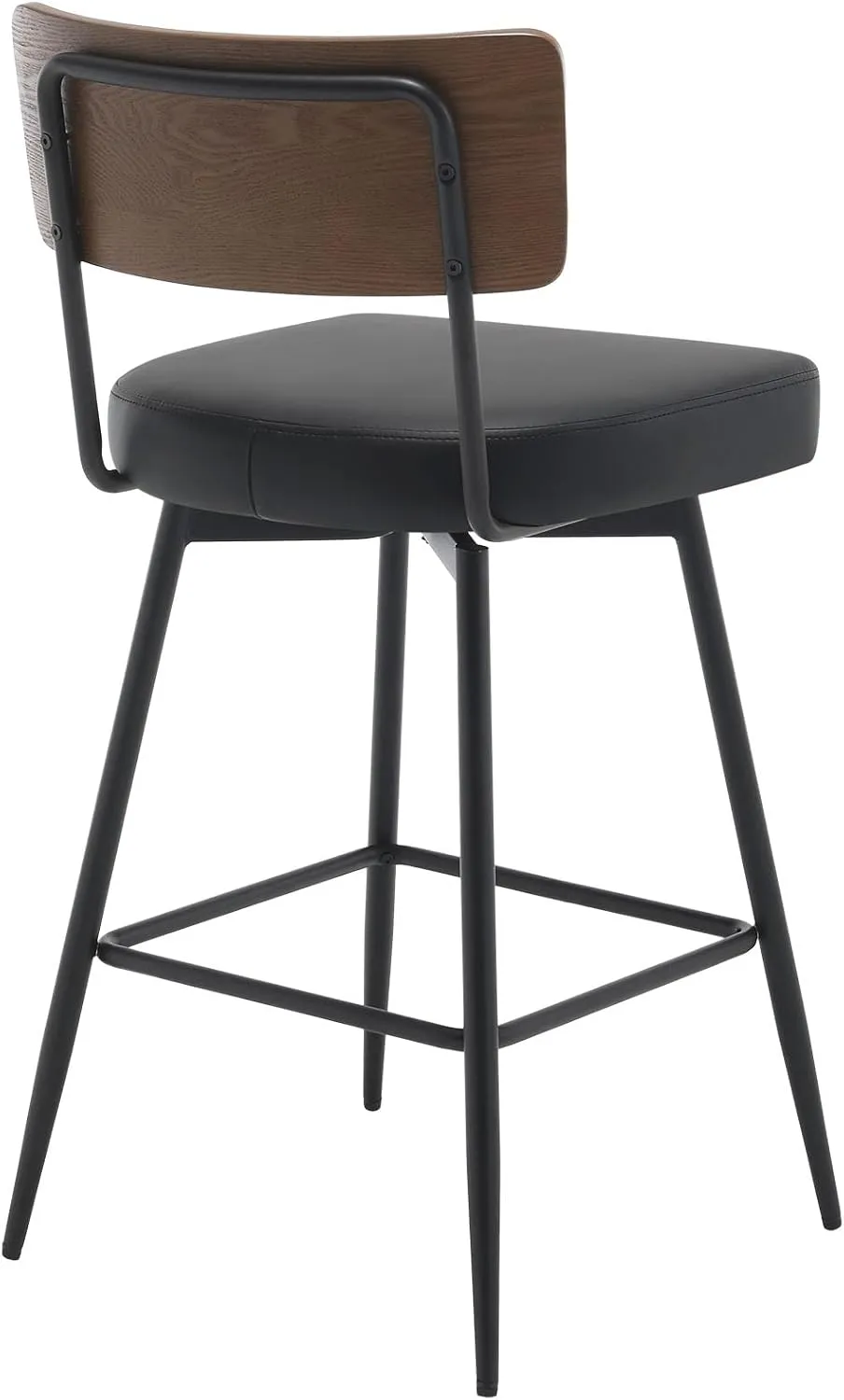 Counter Height Swivel Bar Stools Set of 3, Upholstered Faux Leather Barstools with Wood Backs and Metal Legs, 26" Seat Height Counter Bar Stool for Kitchen Island, Black