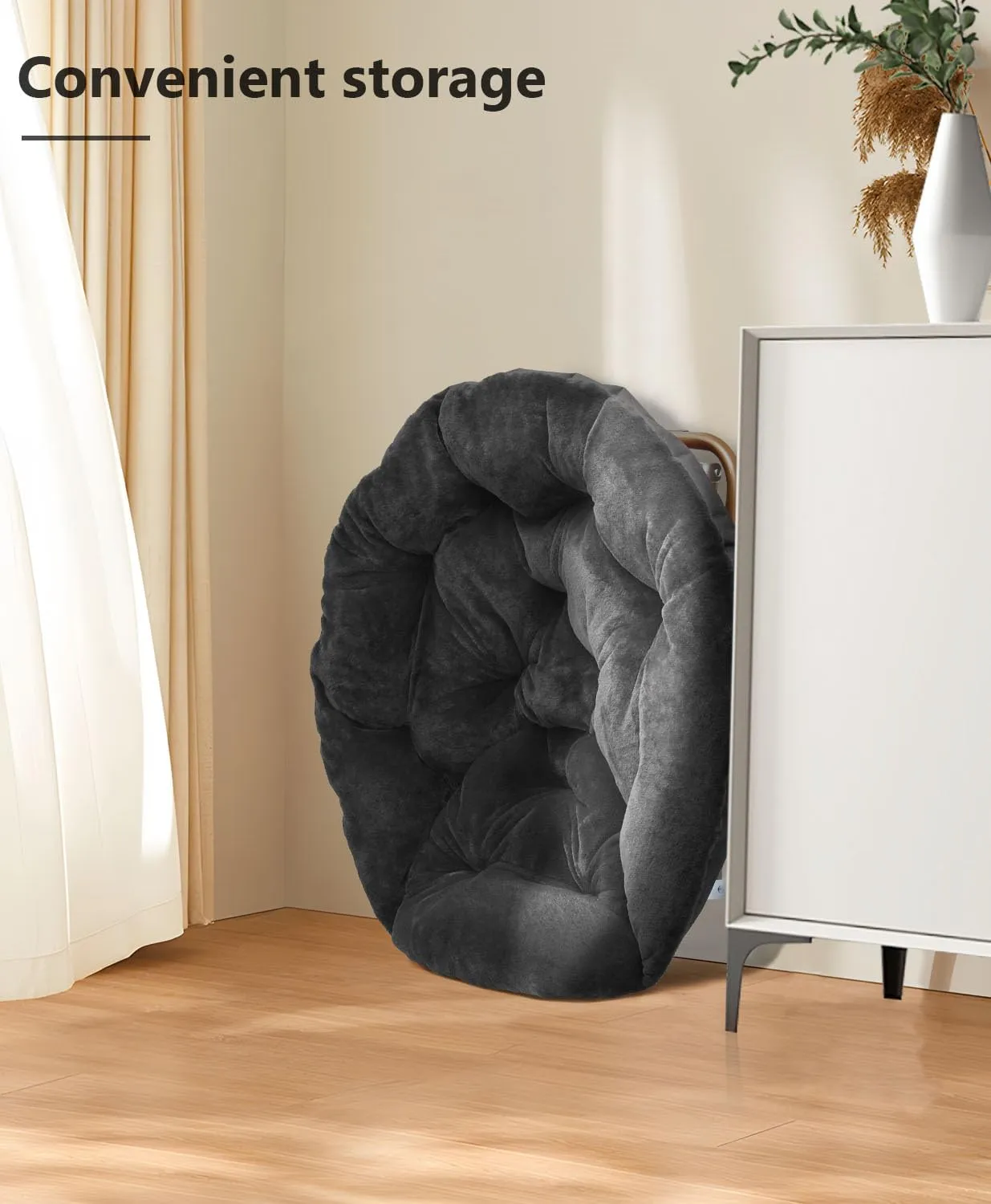 Cozy Saucer Chair, Living Room Chair, Faux Fur Soft Thick Padded Seat, Metal Frame Folding Chair, Comfortable Moon Chair for Living Room, Bedroom, Reading Nook, Modern Style, 1 Pack, Black