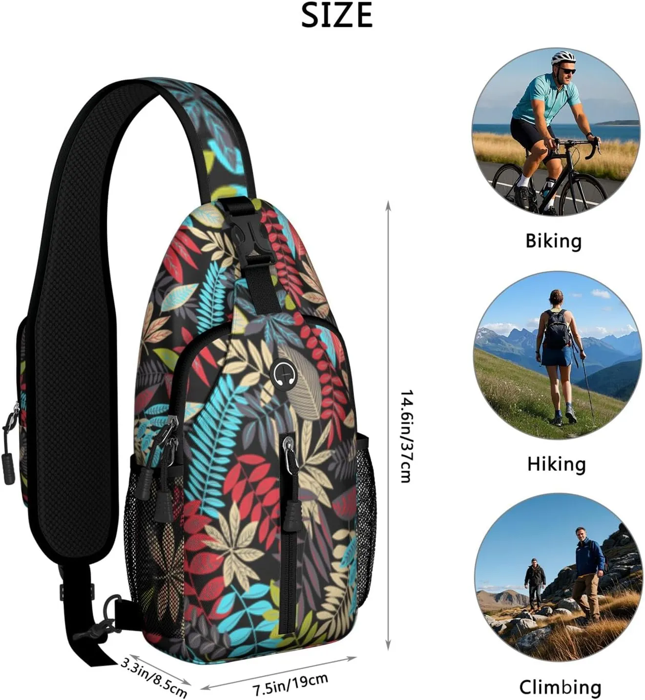Crossbody Sling Backpack Mini Water Resistant Sling Bag - Adjustable Chest Strap Backpack for Outdoor Hiking Cycling