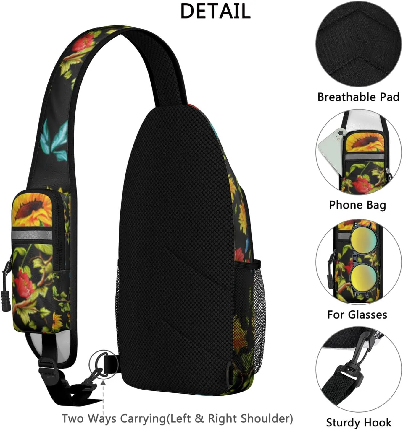 Crossbody Sling Backpack Mini Water Resistant Sling Bag - Adjustable Chest Strap Backpack for Outdoor Hiking Cycling