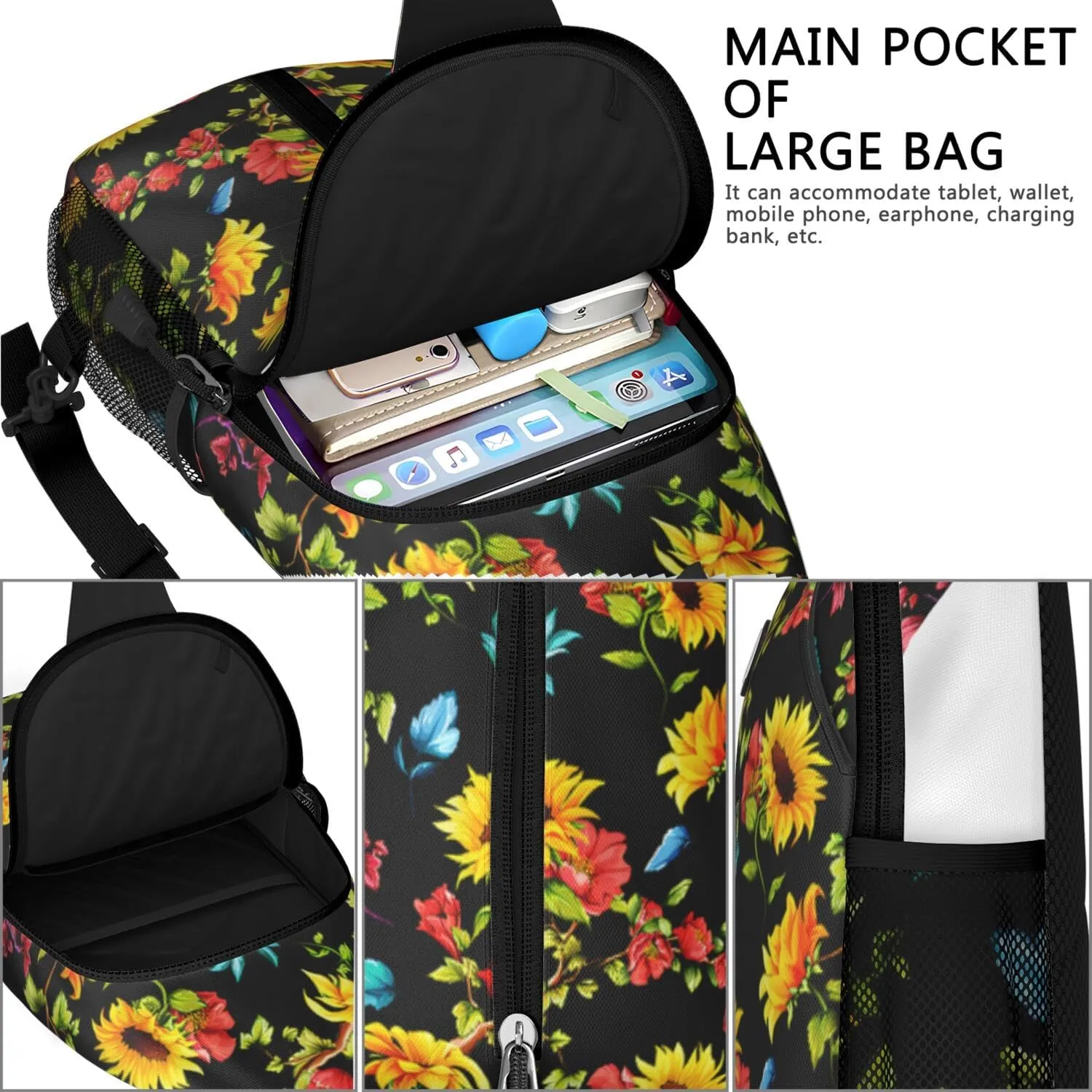 Crossbody Sling Backpack Mini Water Resistant Sling Bag - Adjustable Chest Strap Backpack for Outdoor Hiking Cycling