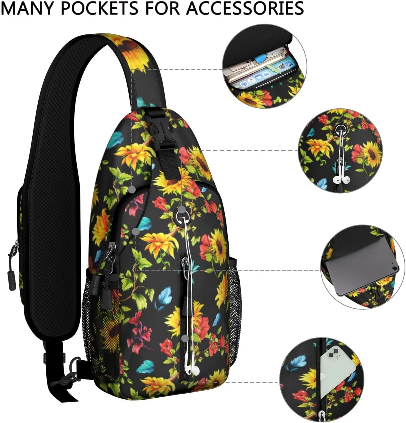 Crossbody Sling Backpack Mini Water Resistant Sling Bag - Adjustable Chest Strap Backpack for Outdoor Hiking Cycling