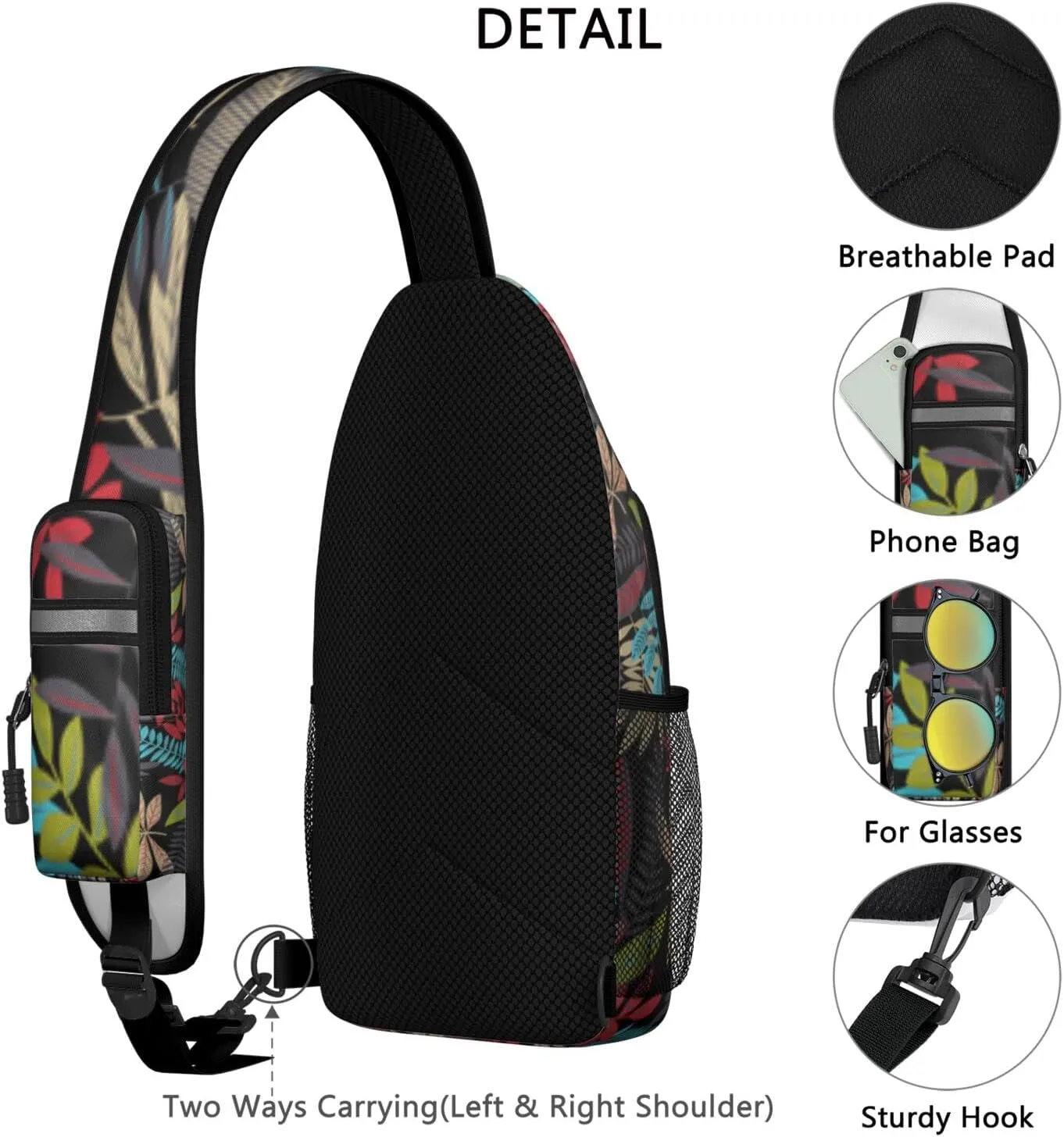 Crossbody Sling Backpack Mini Water Resistant Sling Bag - Adjustable Chest Strap Backpack for Outdoor Hiking Cycling