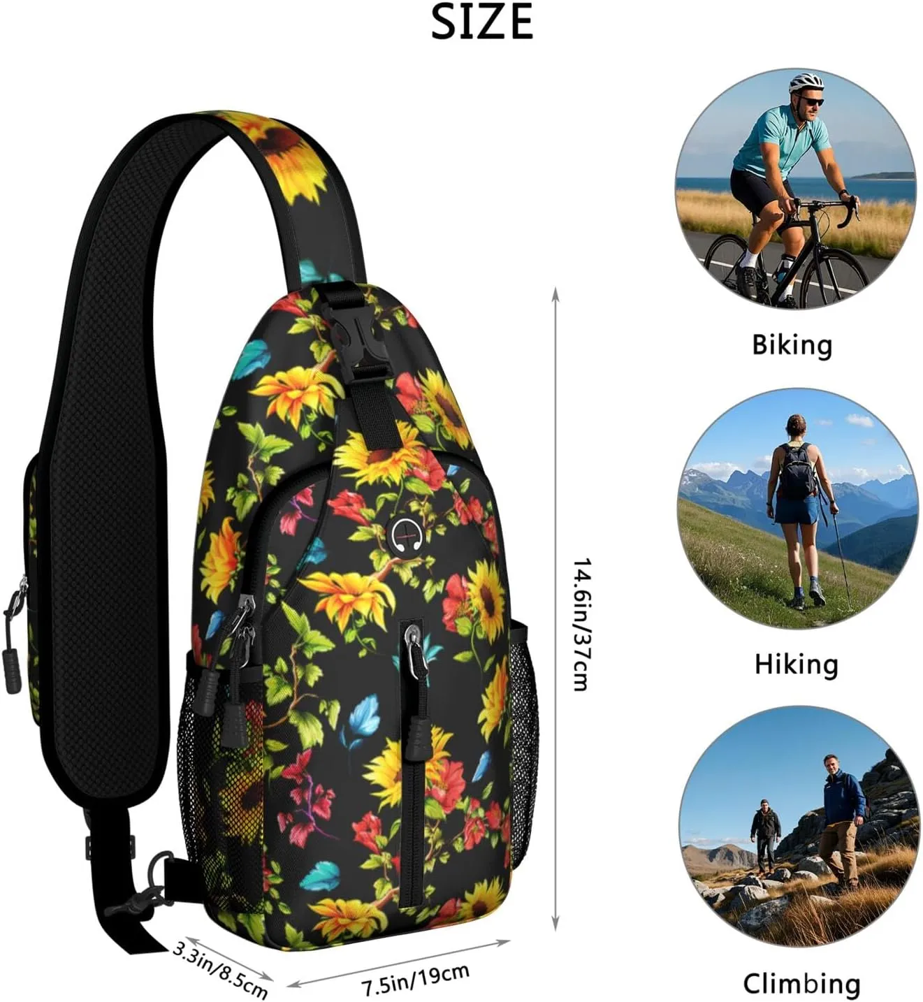 Crossbody Sling Backpack Mini Water Resistant Sling Bag - Adjustable Chest Strap Backpack for Outdoor Hiking Cycling