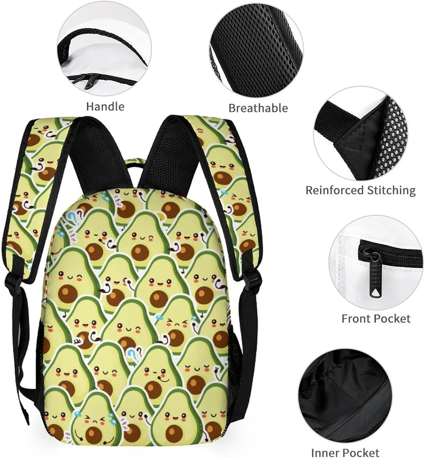 Custom Avocado School Backpack for Kids Girls Boys, 16 Inch Cute Avocado Themed Bookbag, Personalized School Backpack for Students Children, Lightweight, Large Capacity