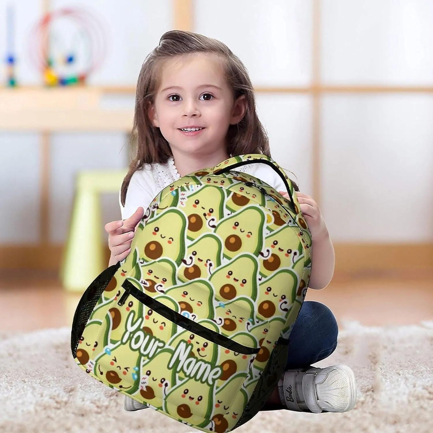 Custom Avocado School Backpack for Kids Girls Boys, 16 Inch Cute Avocado Themed Bookbag, Personalized School Backpack for Students Children, Lightweight, Large Capacity