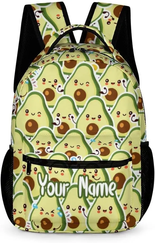 Custom Avocado School Backpack for Kids Girls Boys, 16 Inch Cute Avocado Themed Bookbag, Personalized School Backpack for Students Children, Lightweight, Large Capacity
